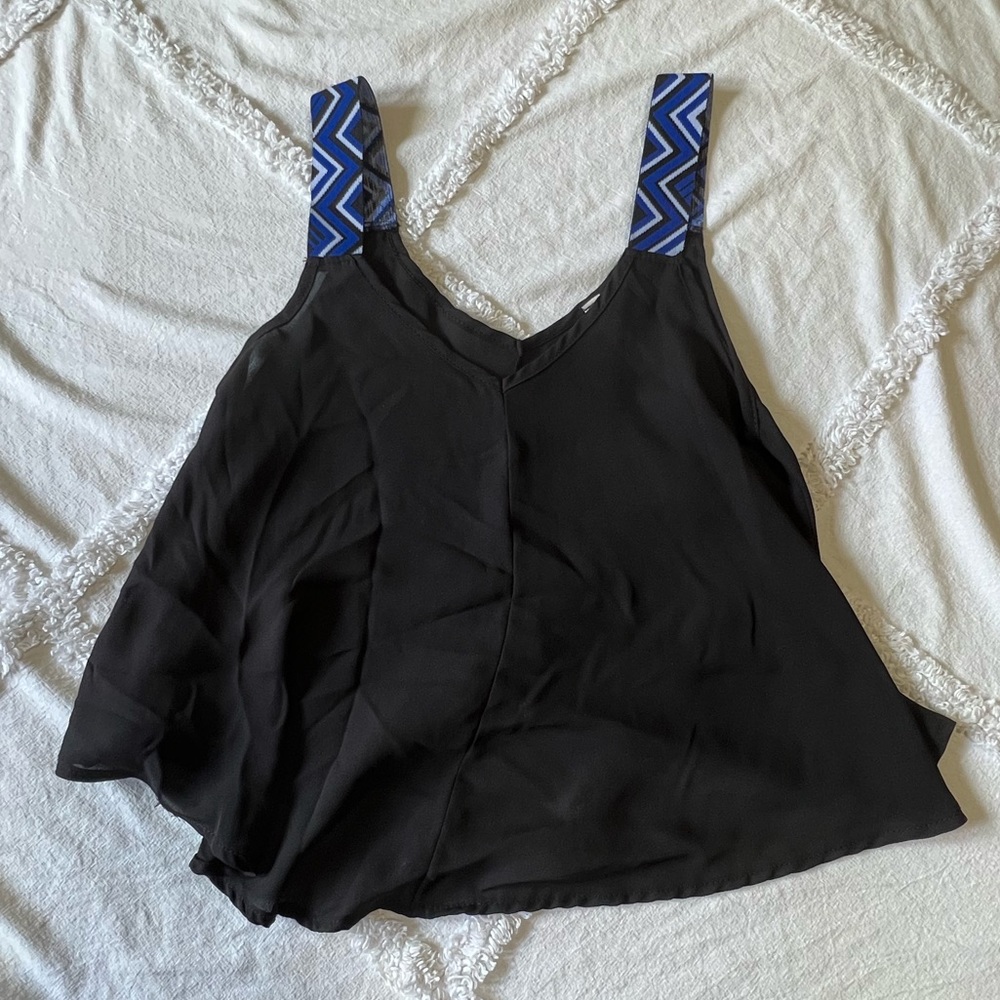 Black Flowy Trible Print Straps Tank Top